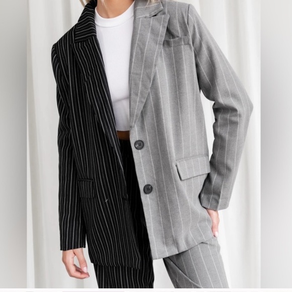 CLEARANCE SALE - 4TH & RECKLESS Two-Tone Pinstripe Blazer and Pants Set - Picture 1 of 6
